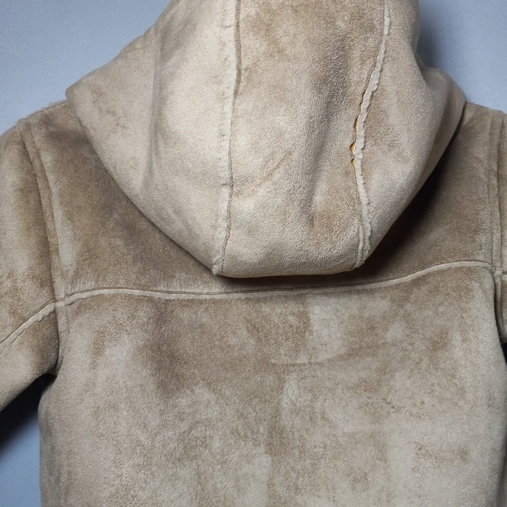 Sz 4 The Children's Place Brown Faux Fur Suede Girl Coat Jacket Hood
